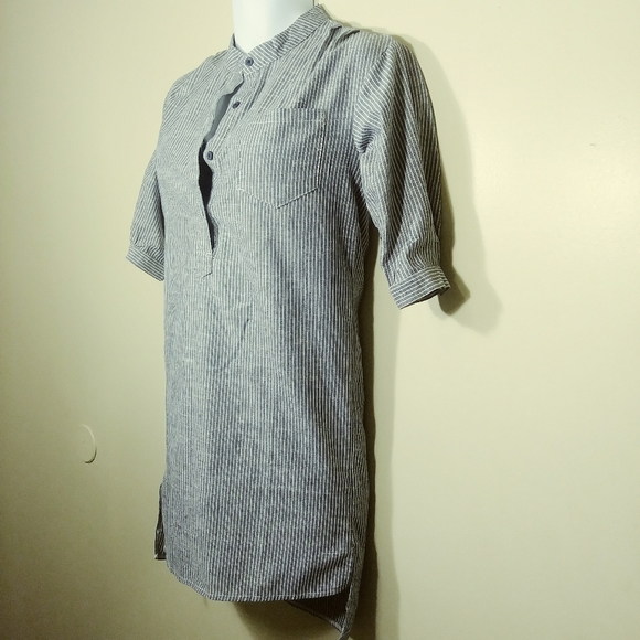 SIMU Striped Blue/White Tunic/Shirt Hi/Low, Small - Picture 3 of 8